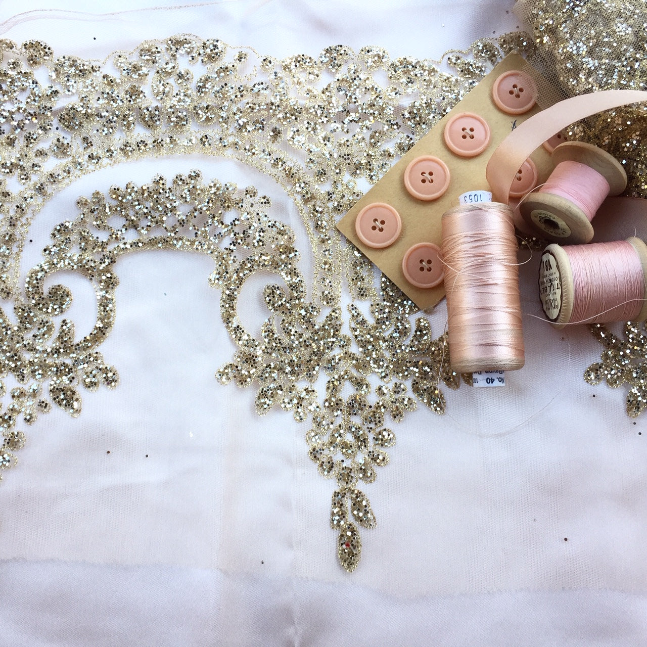 Gold Glittered Lace ... wide scalloped edging