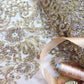 Gold Glittered Lace. Roses and leaves design.