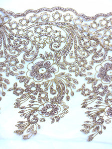 Gold Glittered Lace. Roses and leaves design.