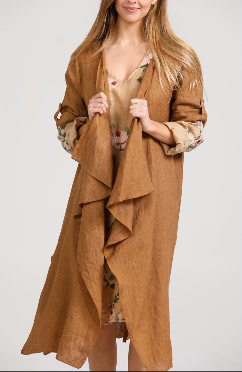 Sabine Linen  Duster coat. Tobacco