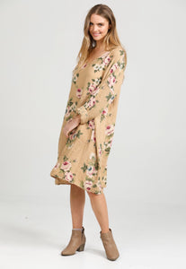 Amelia floral linen dress. Caramel