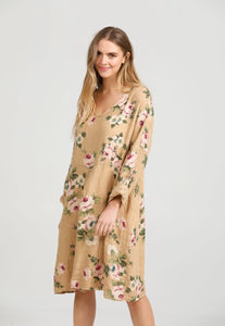 Amelia floral linen dress. Caramel