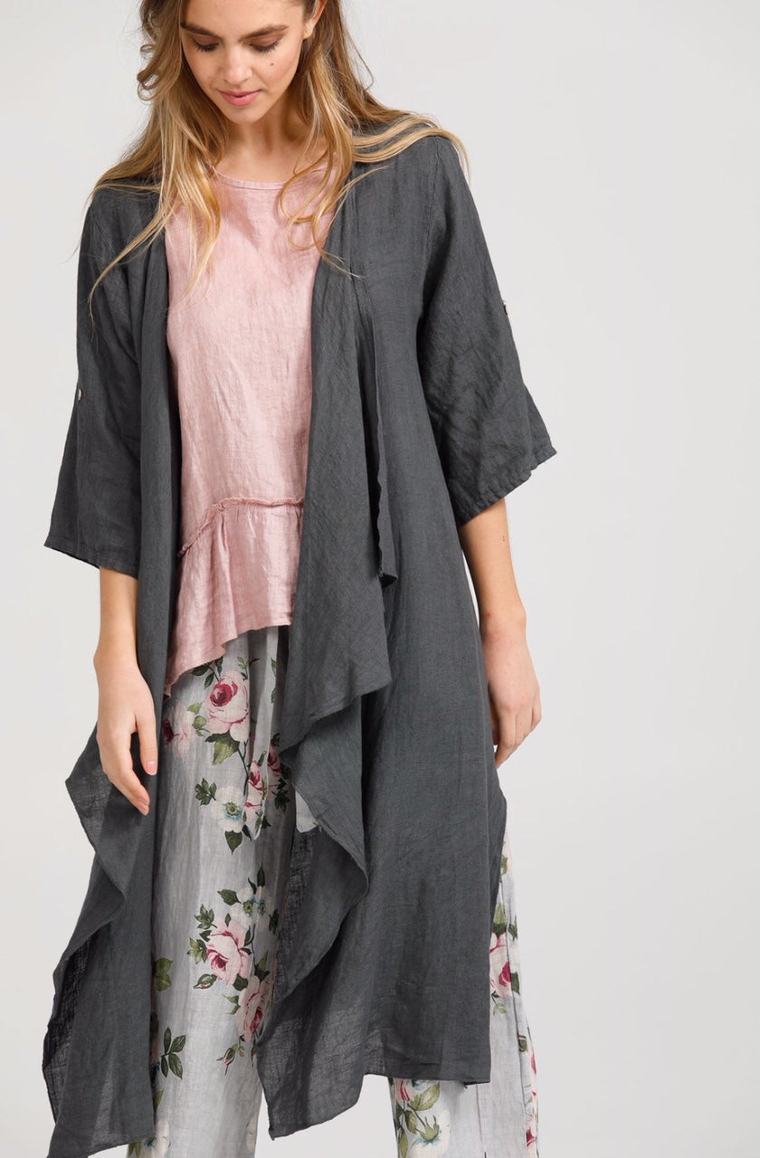 Sabine Linen  Duster Coat. Charcoal.