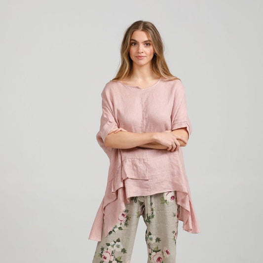 Sorrento linen Top. Rose Pink.