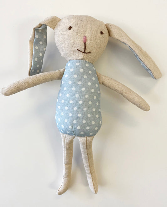 Bunny Boy toy. Blue Polka dot.
