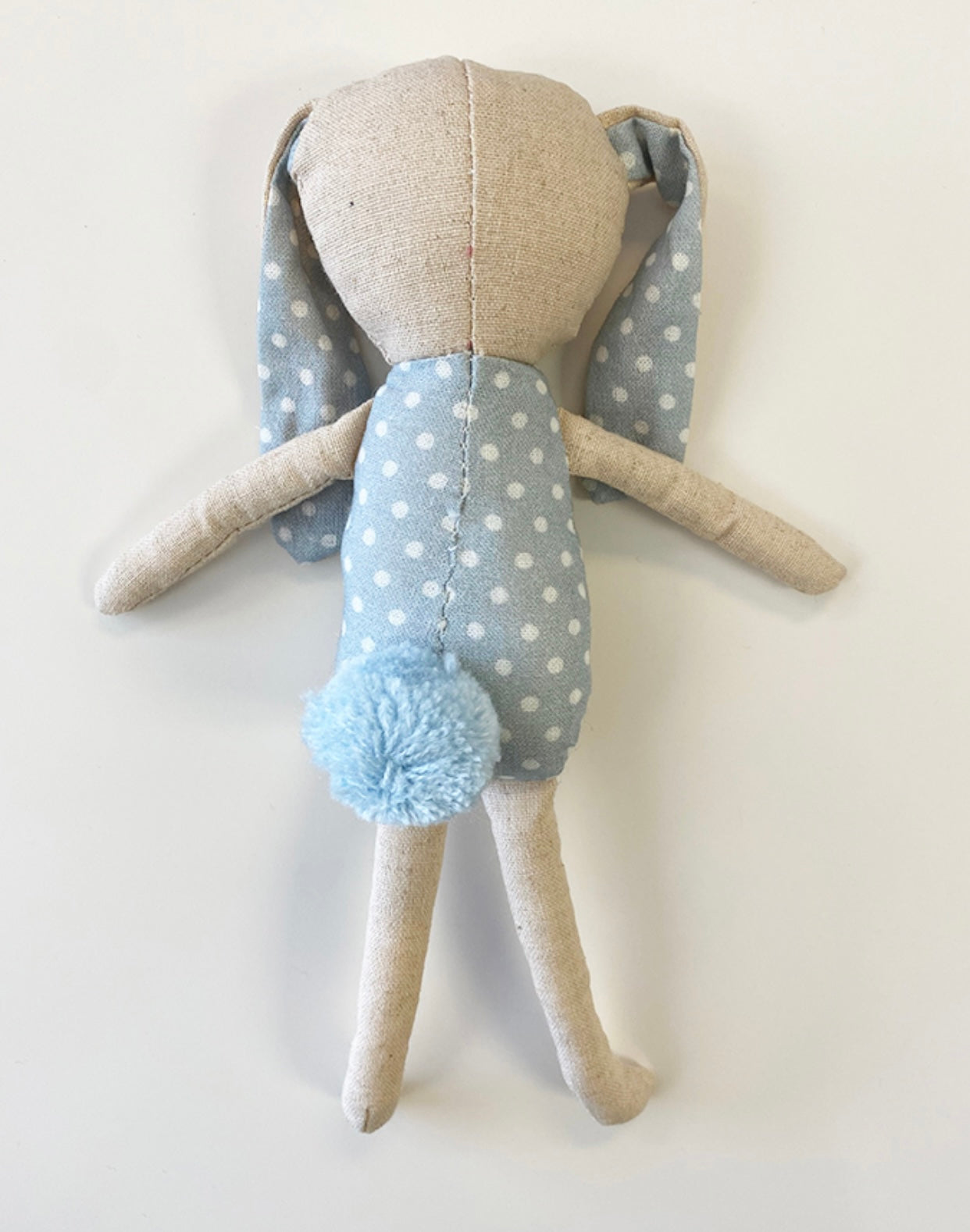 Bunny Boy toy. Blue Polka dot.