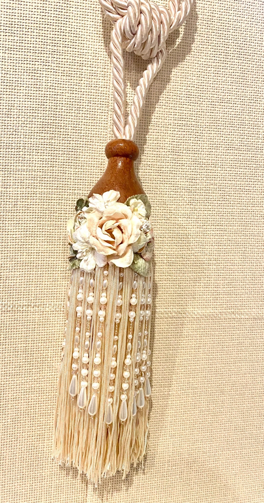 Decorative Wooden tassel. Antique Cream