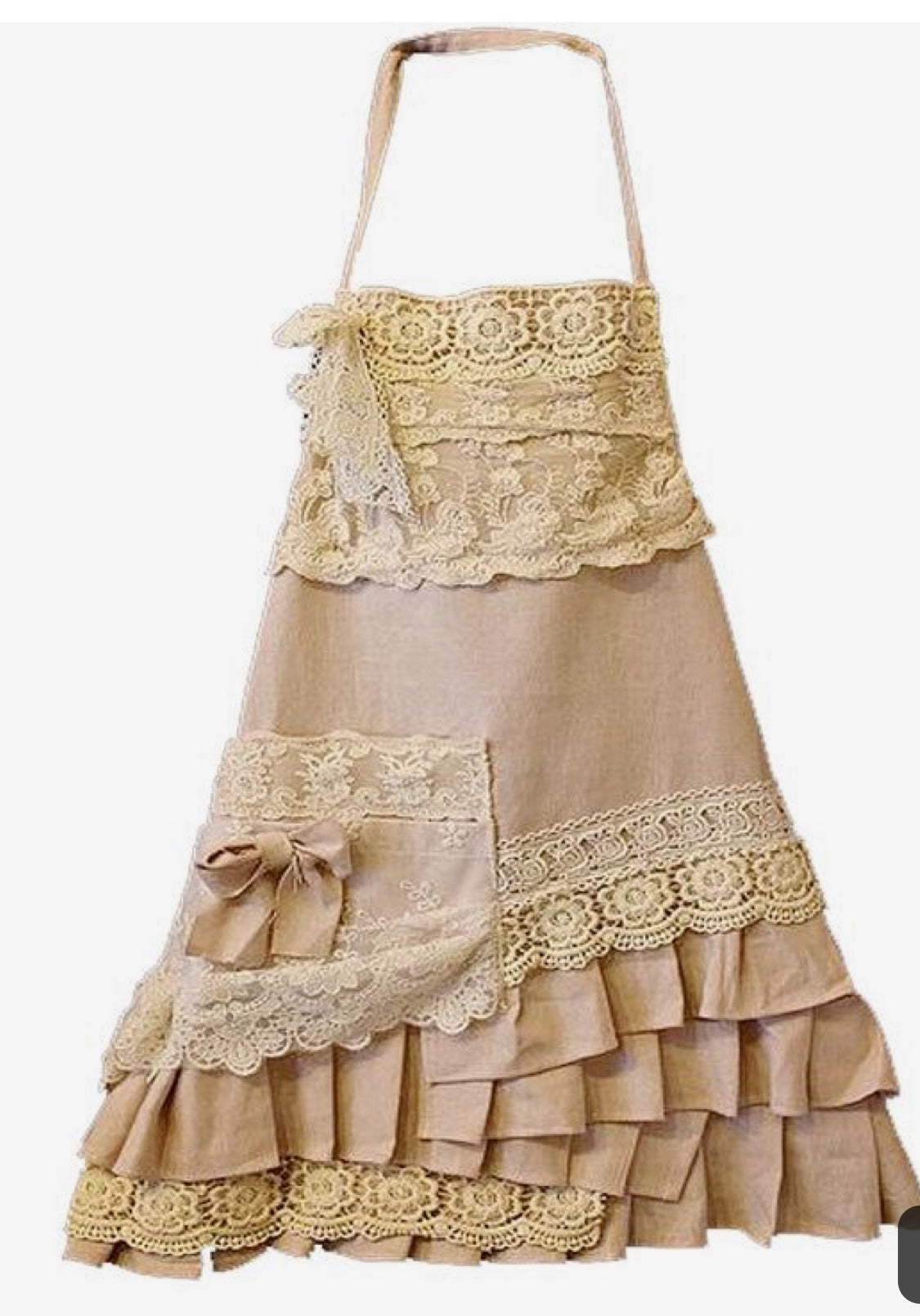 Short Linen and lace apron. Pale pink