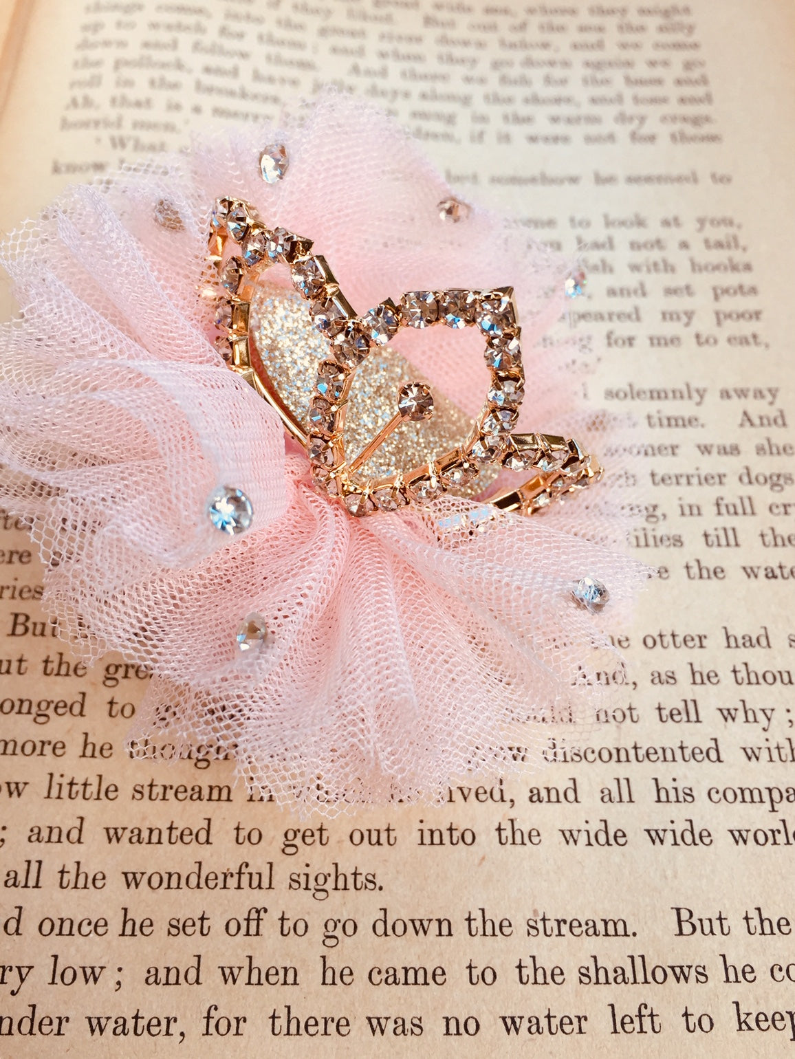 tulle diamante Princess crown clip / baby band  pink.