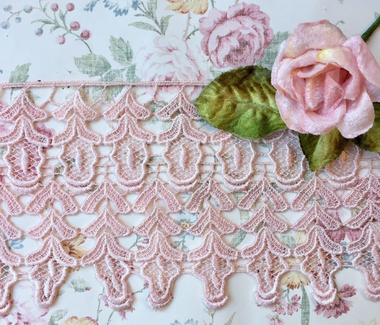 Guipure lace .  vintage pale pink.