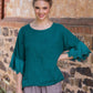 Ellie Ruffle Linen top. Peacock Green