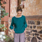 Ellie Ruffle Linen top. Peacock Green