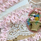 Pretty pink lace & bow trim ..3 metre piece