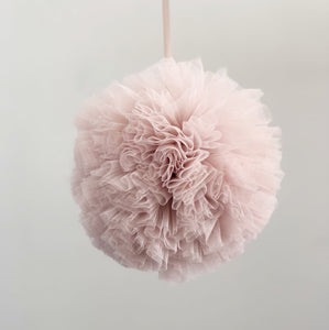 Tulle Pom Pom Garland Bunting 9 balls., Tea Rose & Vanilla Cream.