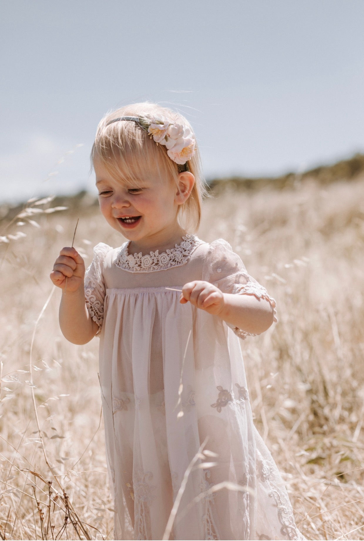 Heirloom Cherub Lace baby dress . Blush & cream