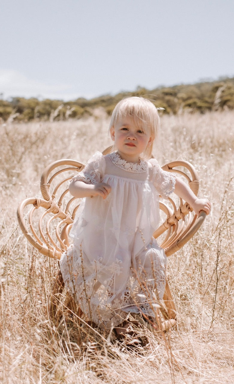 Heirloom Cherub Lace baby dress . Blush & cream