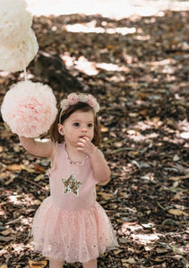 Hanging Tulle Pom Pom.  Tea Rose & Vanilla Cream