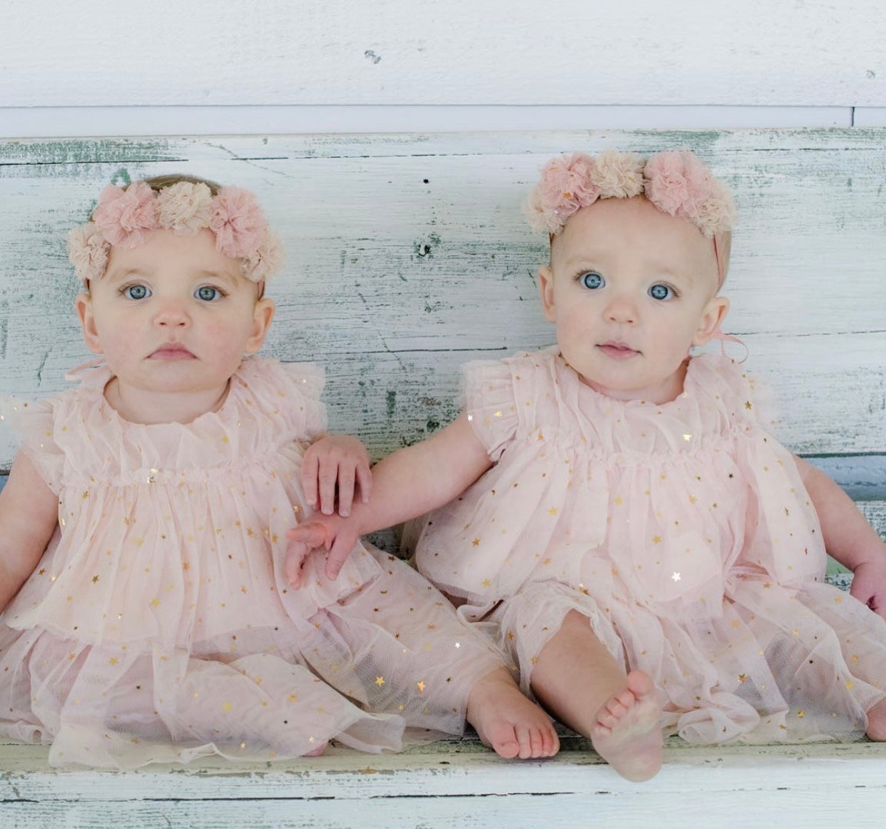 Baby Twinkle Twinkle Little Star dress. Pale pink with gold stars