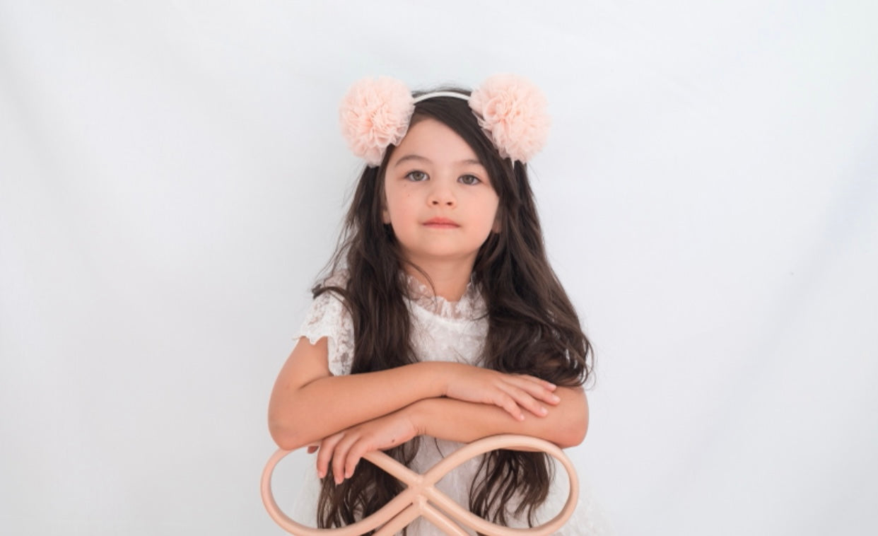 Pom-Pom Headband. Pink. Cream.