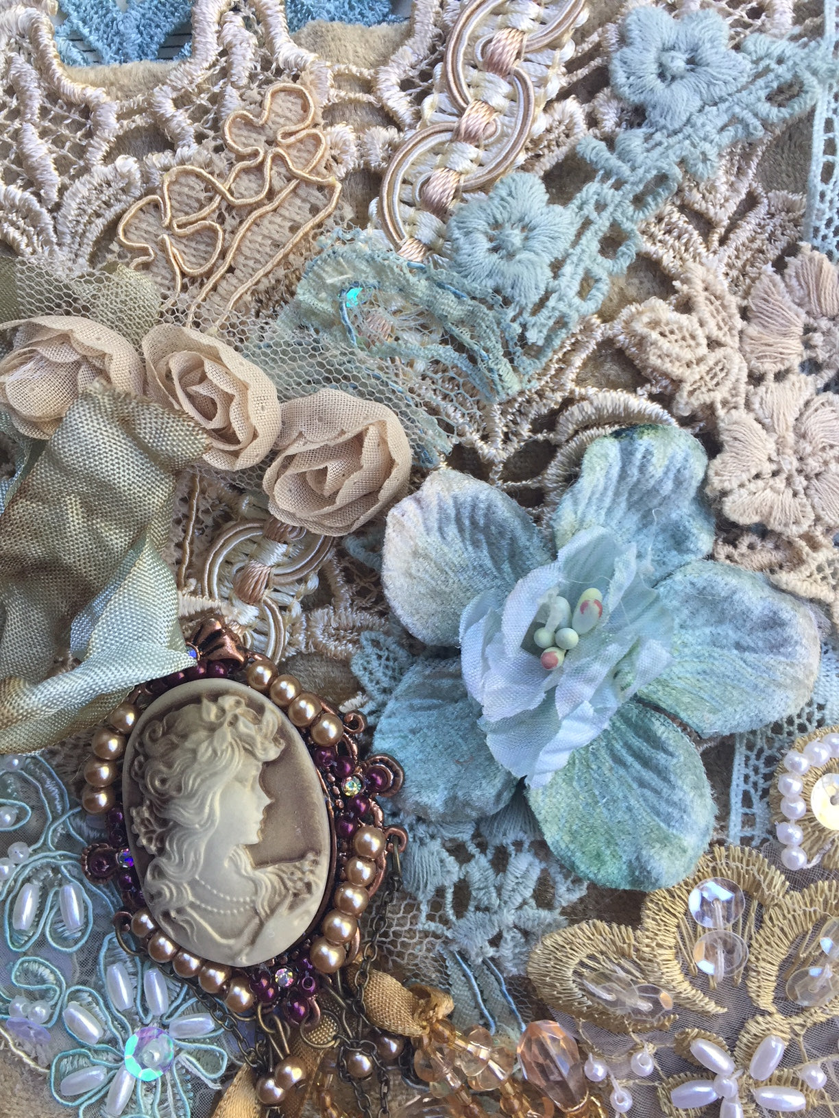 Embellishment Pack. Antique Blue and Beige