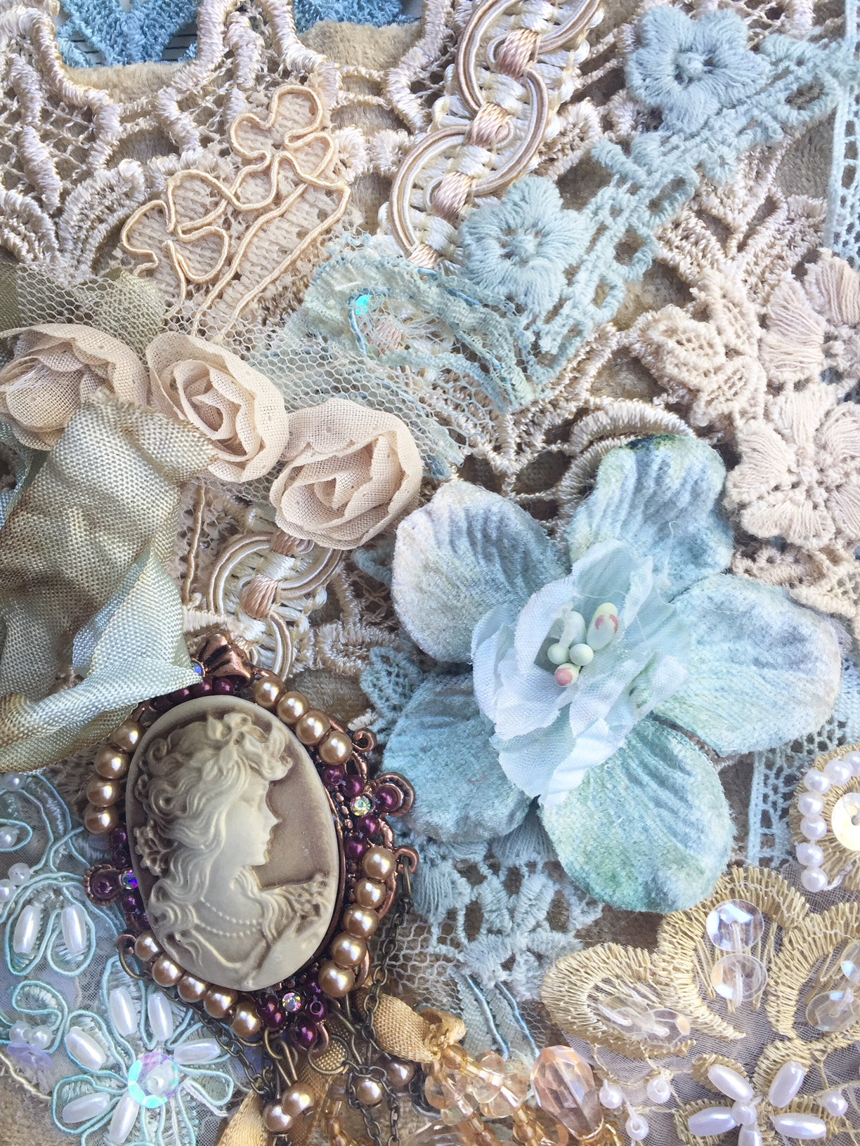 Embellishment Pack. Antique Blue and Beige