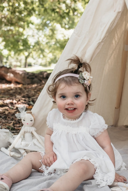 Sugar Plum Baby lace dress. Ivory