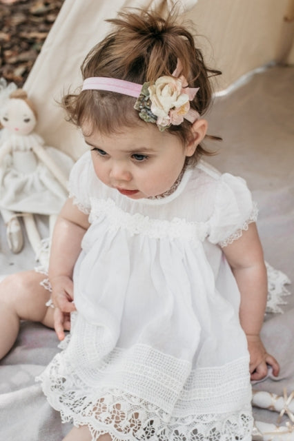 Sugar Plum Baby lace dress. Ivory