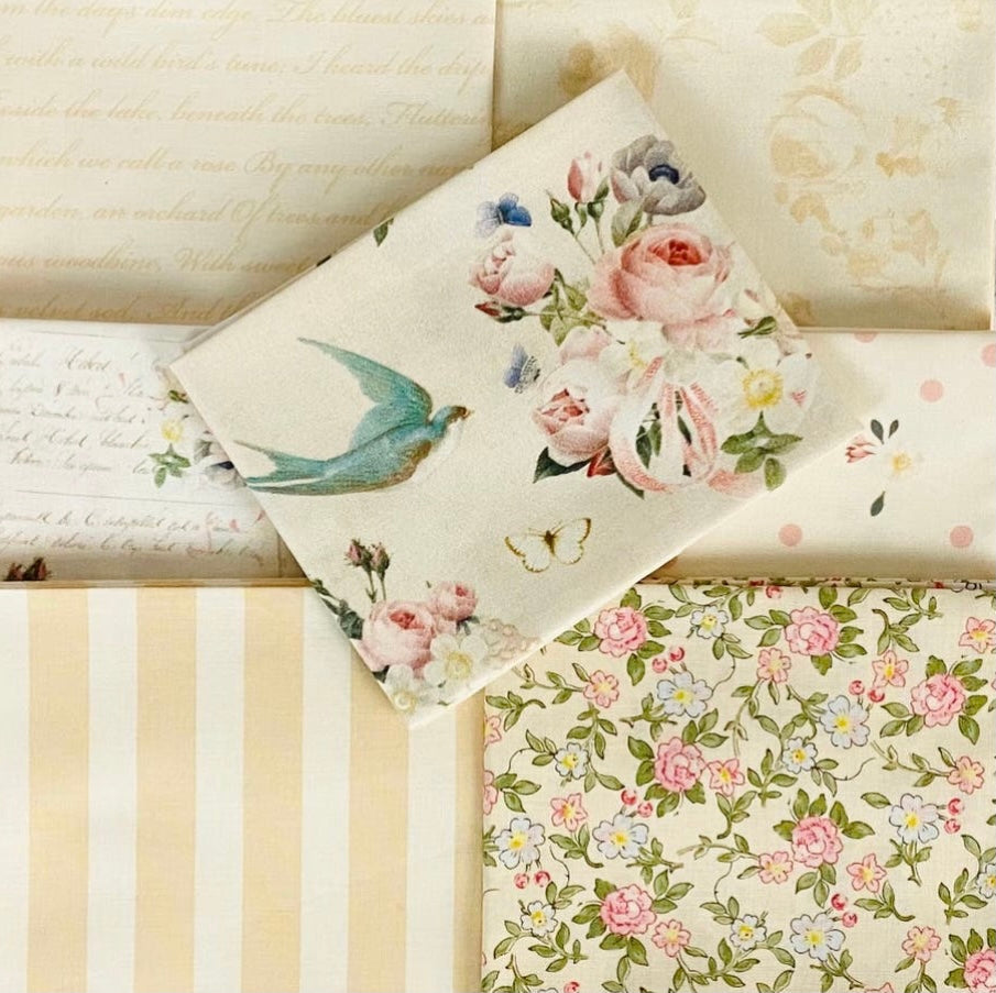 Rose & Violet`s Garden fabric. Faded Roses in Beehive