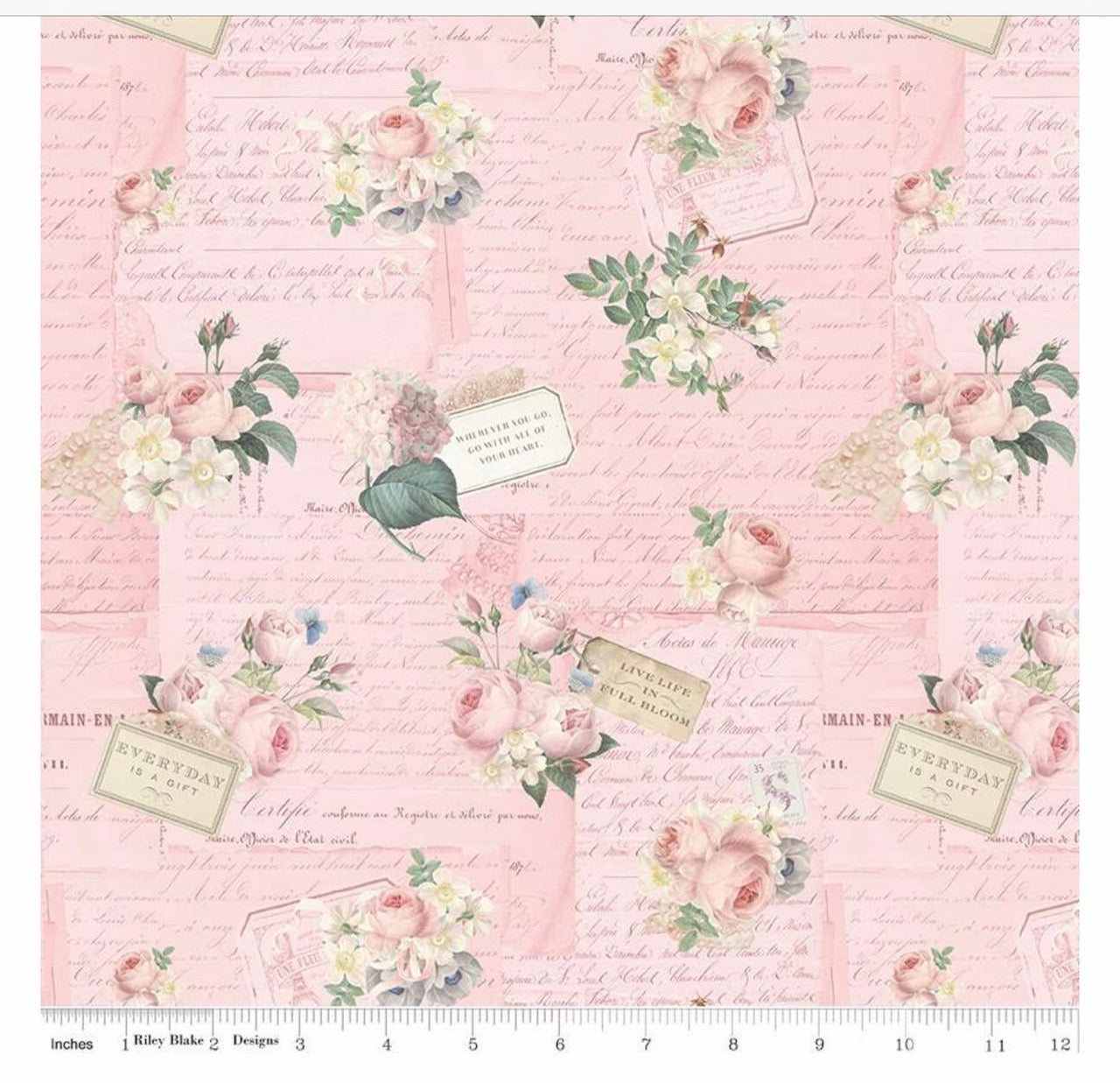 Rose & Violet`s Garden fabric. Garden Party in Blush