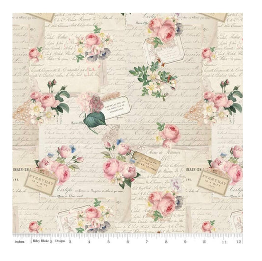 Rose & Violet`s Garden fabric . Garden Party . Parchment