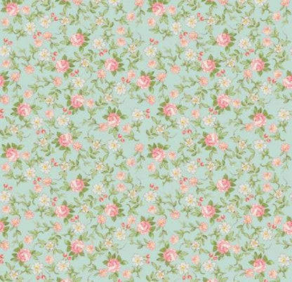 Rose & Violet`s Garden Fabric. Sweet Blossoms in Songbird