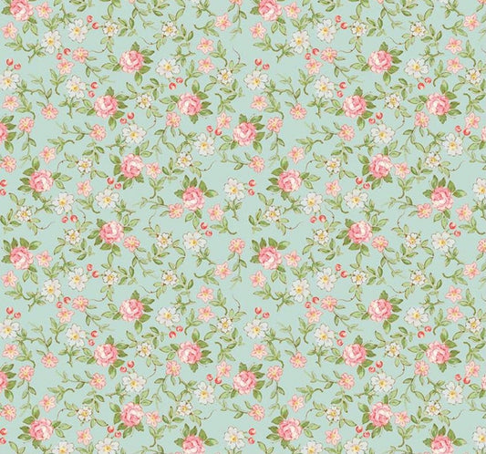 Rose & Violet`s Garden Fabric. Sweet Blossoms in Songbird