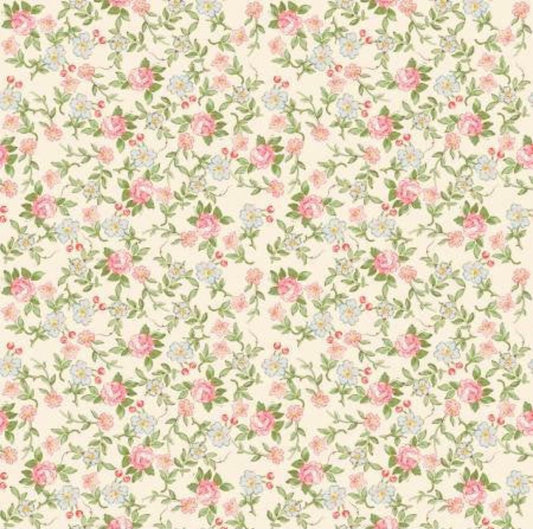 Rose & Violet`s Garden Fabric. Sweet Blossoms in cream