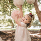 Hanging Tulle Pom Pom. Pink and cream.