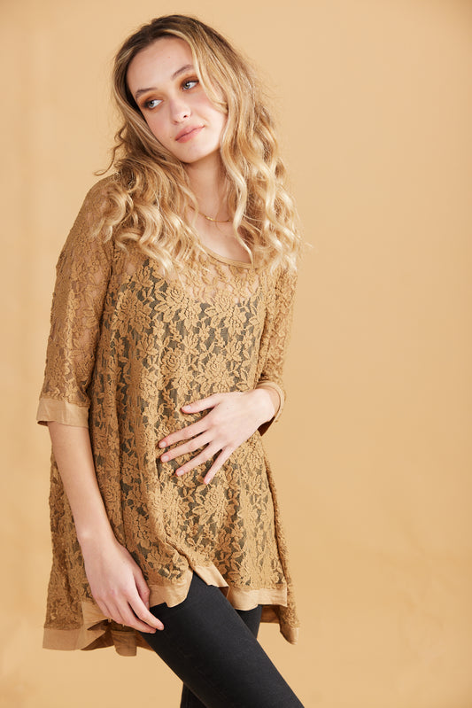 Lily Lace Top .Nutmeg