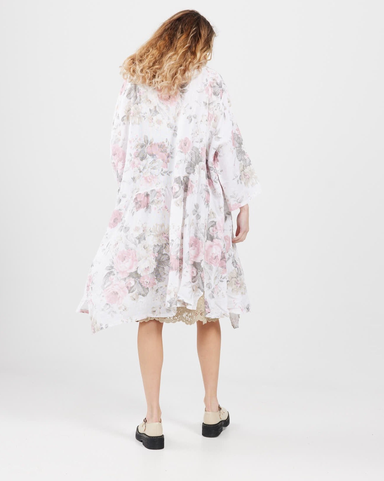 Clarissa Linen dress.  Icing Sugar Pink rose