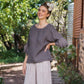 Ellie Lace ruffled Linen top. Charcoal