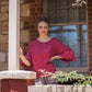 Ellie Lace ruffled sleeve top.  Berry