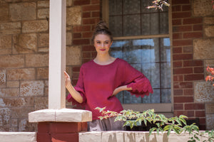 Ellie Lace ruffled sleeve top.  Berry