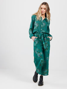 Eva Linen Floral pants. Peacock Rose