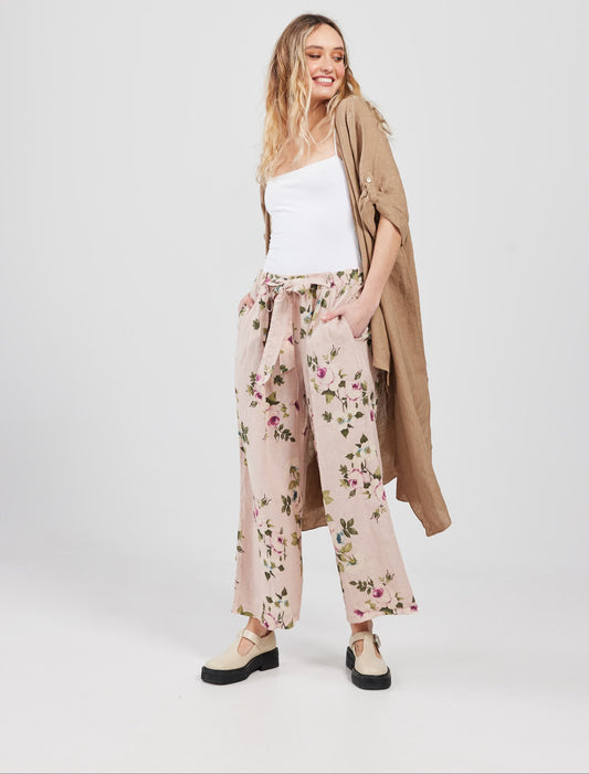 Eva floral linen pants. Pale Pink