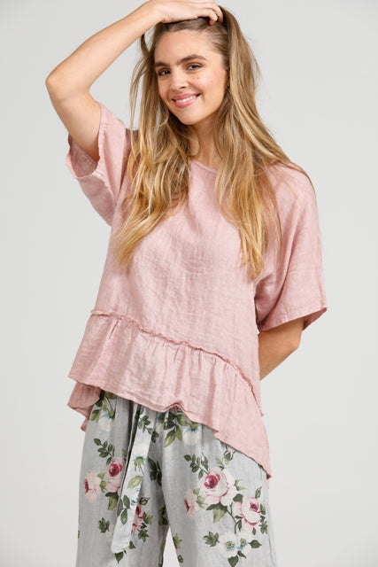 Priscilla linen top. Antique Rose Pink