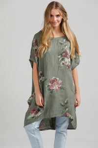 Rosabella linen dress. Olive Floral