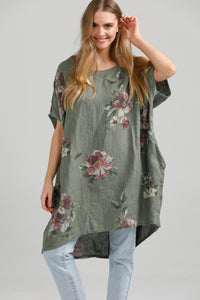 Rosabella linen dress. Olive Floral
