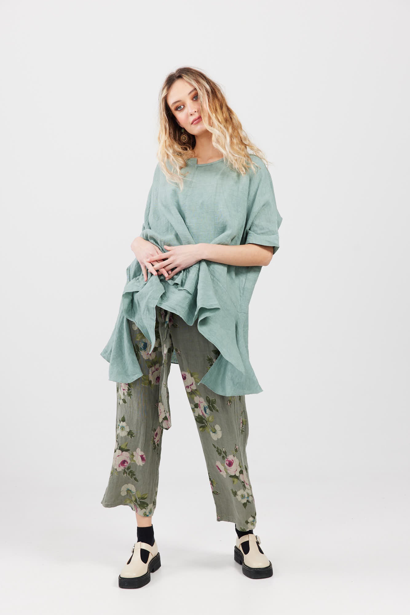 Sorrento linen top . pastel sage Green