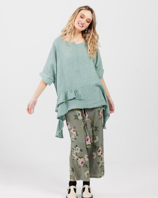 Sorrento linen top . pastel sage Green
