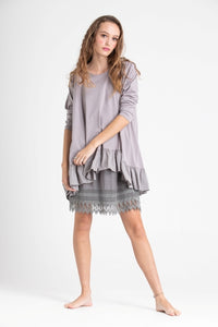 Ruby Ruffle Top. Dove Grey