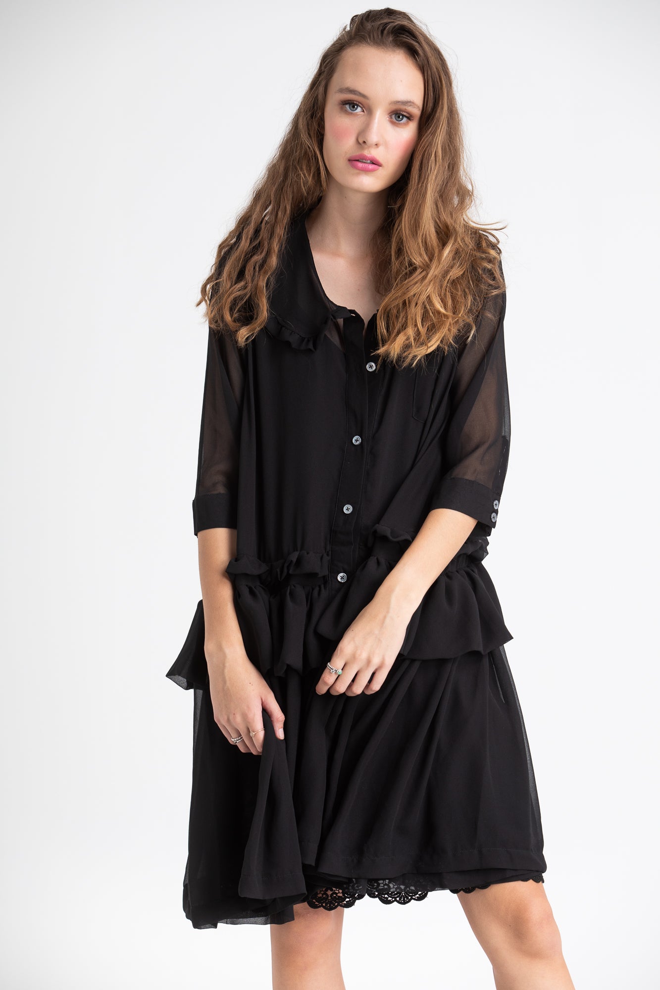 chiffon coat in Midnight Black
