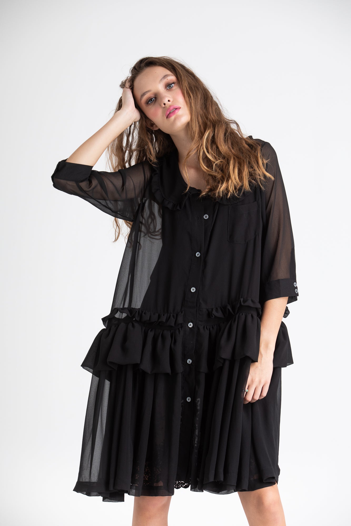 black chiffon coat dress,