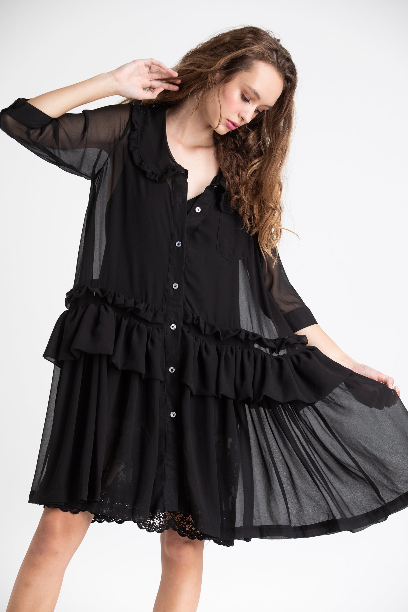black chiffon coat dress,